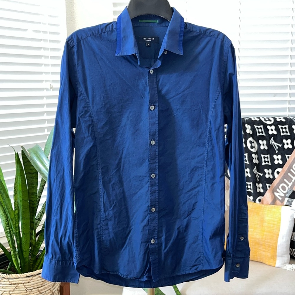 TED BAKER London Men’s Navy Blue Button Down Cotton Shirt Size 3 or M